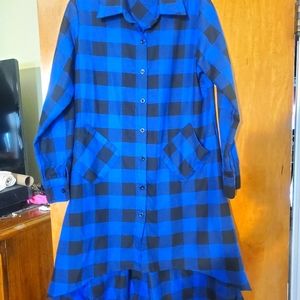Blue flannel high/low dress - Medium